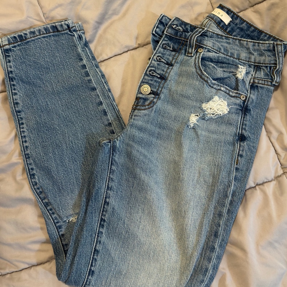 Eunina Blue Distressed Mom Jeans